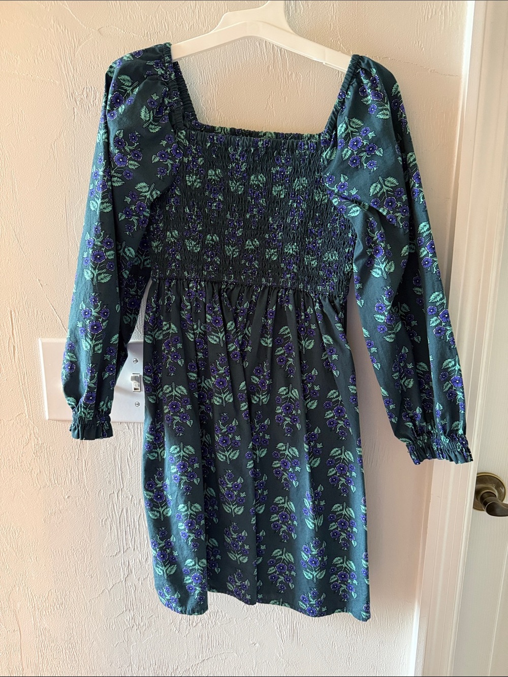 Crewcuts girls green floral long sleeve dress